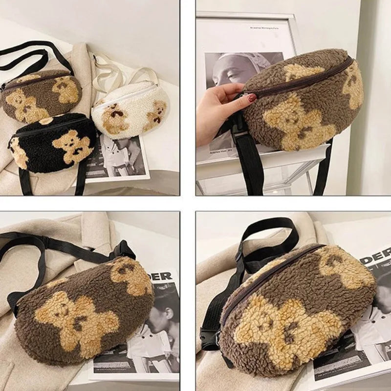 Soft Fur Waist Pack for Women Casual Phone Holder Bum Bag