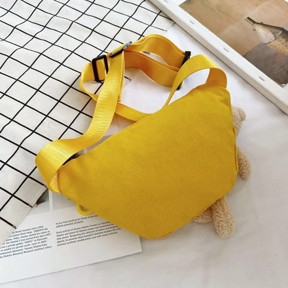 Bear Girl Waist Bag Women Zipper Canvas Belt Bags Crossbody Chest Bag