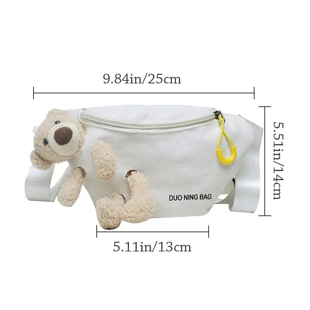 Bear Girl Waist Bag Women Zipper Canvas Belt Bags Crossbody Chest Bag