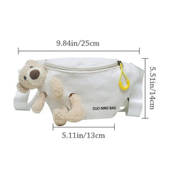 Bear Girl Waist Bag Women Zipper Canvas Belt Bags Crossbody Chest Bag