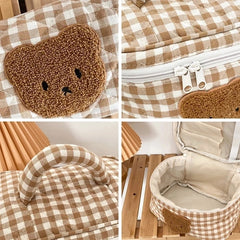 Khaki Makeup Bag Large Capacity Portable Cosmetic Bags Zipper Plaid Brushes Pouc