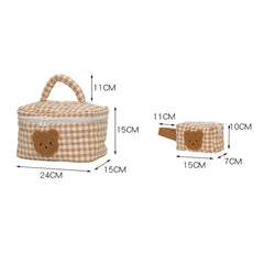 Khaki Makeup Bag Large Capacity Portable Cosmetic Bags Zipper Plaid Brushes Pouc