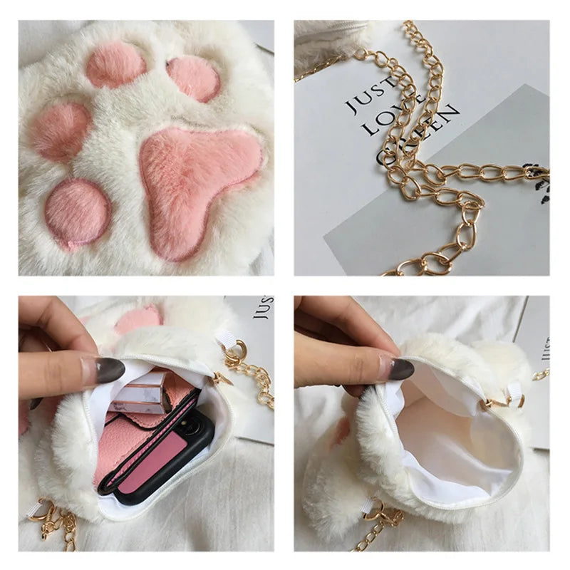 Bear Paw Plush Shoulder Bag Kids Coin Purse Crossbody Bag