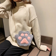 Bear Paw Plush Shoulder Bag Kids Coin Purse Crossbody Bag