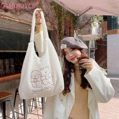 Large Capacity Bear Plush Underarm Bag Embroidered Shoulder Handbag