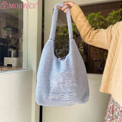 Large Capacity Bear Plush Underarm Bag Embroidered Shoulder Handbag