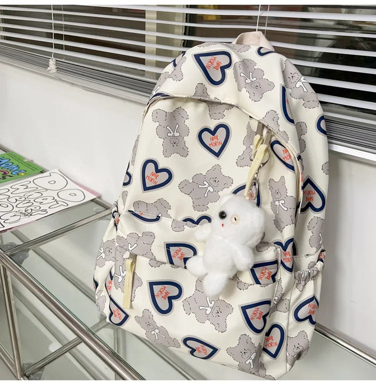 Bear Print Waterproof Schoolbag For Teens Student Backpack Nylon Girls Bagpack