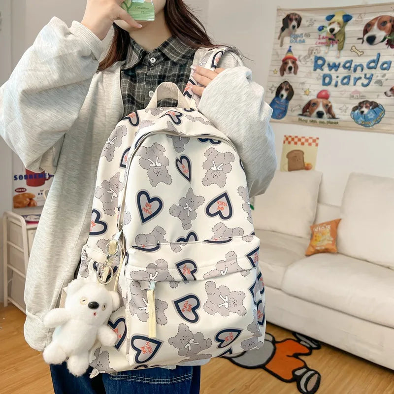 Bear Print Waterproof Schoolbag For Teens Student Backpack Nylon Girls Bagpack