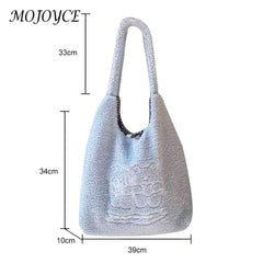 Bear Shopping Bag Embroidered Animal Tote Bag Soft Fluffy Portable Handle