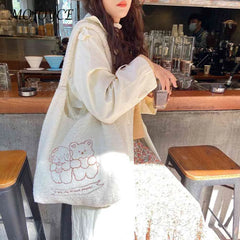 Bear Shopping Bag Embroidered Animal Tote Bag Soft Fluffy Portable Handle
