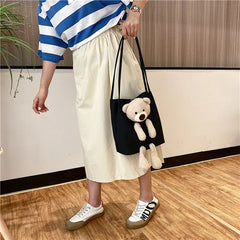 Bear Women Canvas Handbags All-match Ladies Shoulder Bag Large Capacity