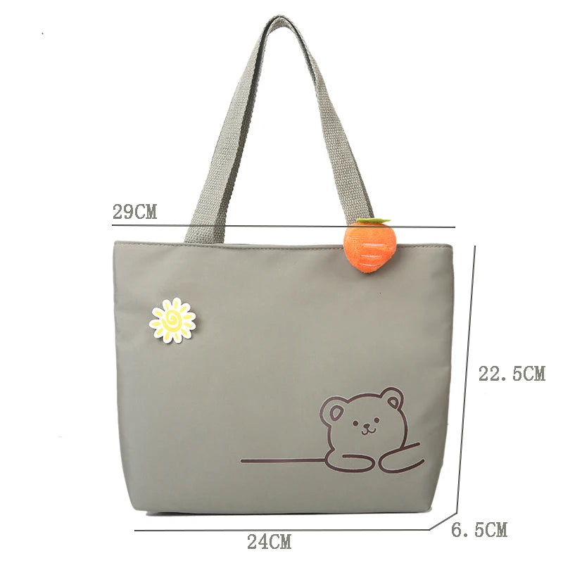 Bear Women Canvas Zipper Bag Student Tote Satchel Travel Purse Handbag