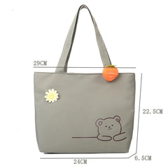 Bear Women Canvas Zipper Bag Student Tote Satchel Travel Purse Handbag