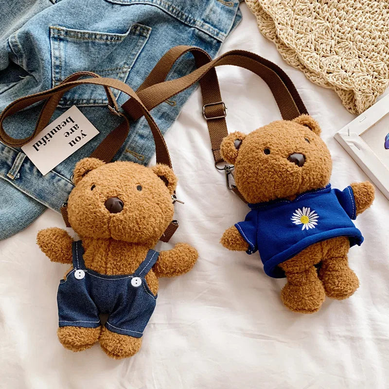 Bear Plush Doll Cross-Body Messenger Bag for Women and Girls