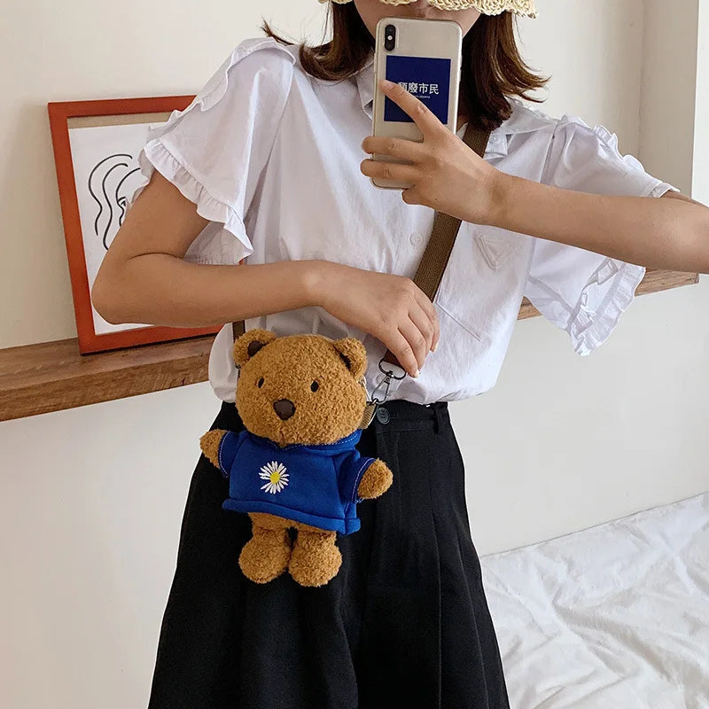 Bear Plush Doll Cross-Body Messenger Bag for Women and Girls