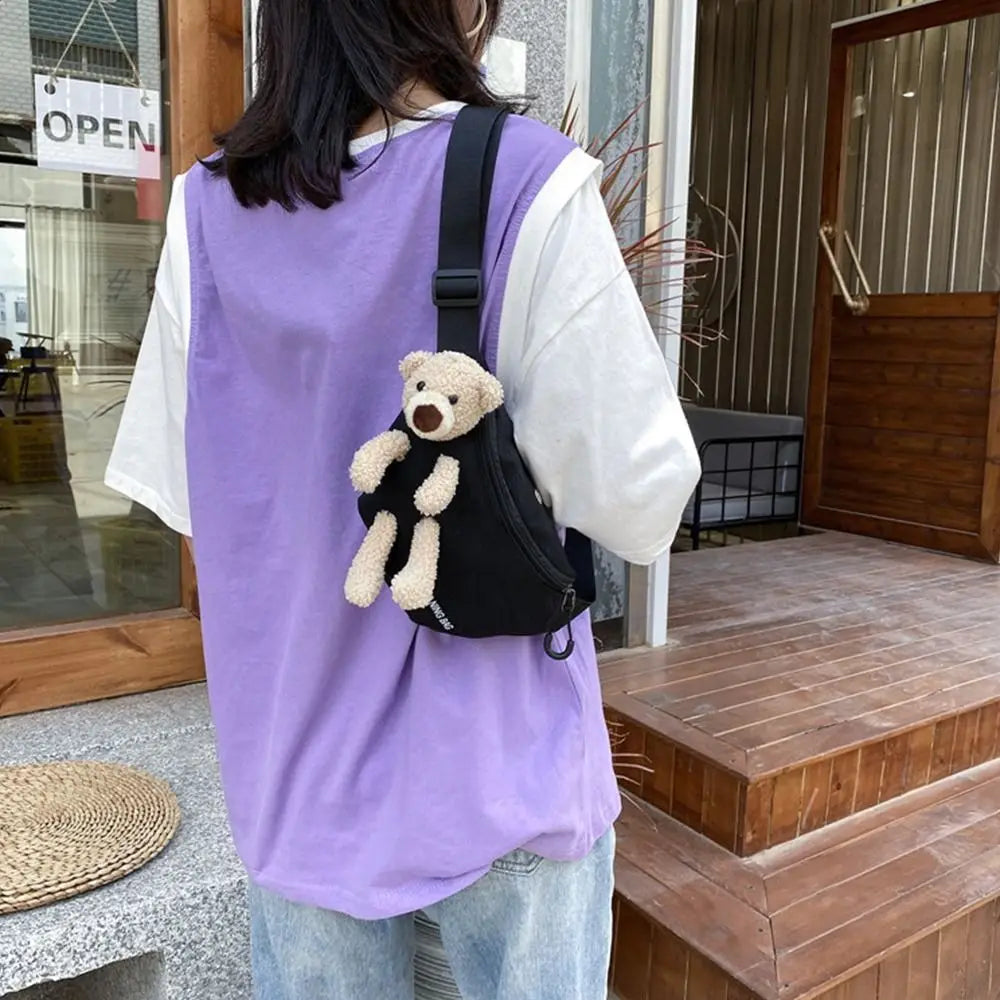 Bear Women's Canvas Waist Bag Crossbody Chest Bag