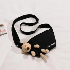 Bear Women's Canvas Waist Bag High Crossbody Chest Bag