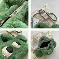 Big Eyed Puppy Shoulder Bag Soft Plush Handbag Purse Cartoon Style