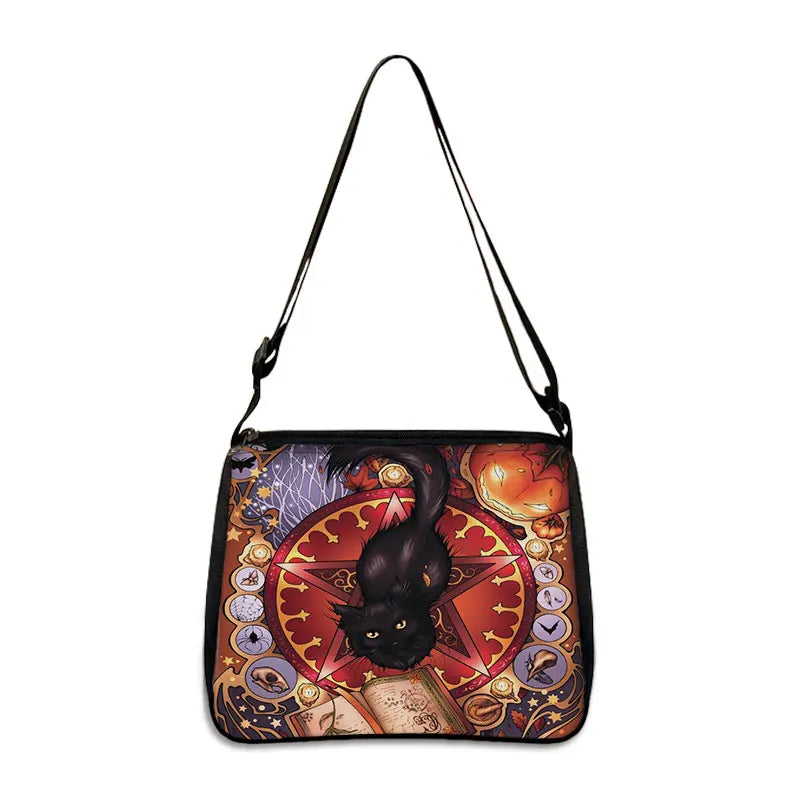 Cat Witch Messenger Bag Canvas Underarm Shoulder Bags Witchcraft S