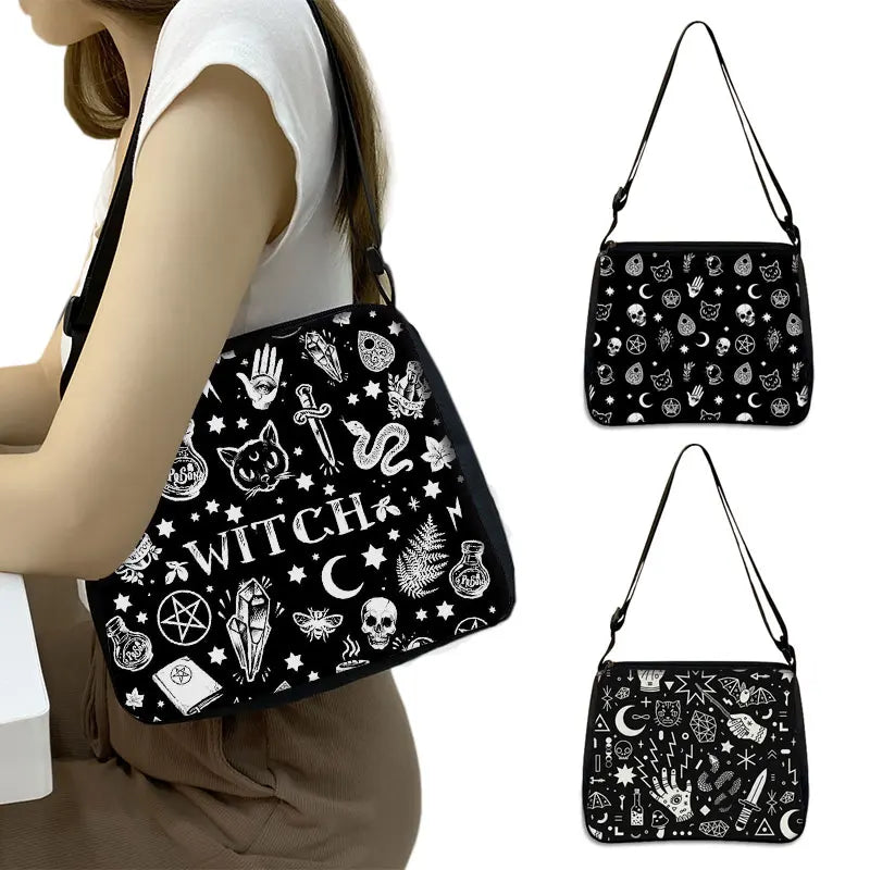 Cat Witch Messenger Bag Canvas Underarm Shoulder Bags Witchcraft S
