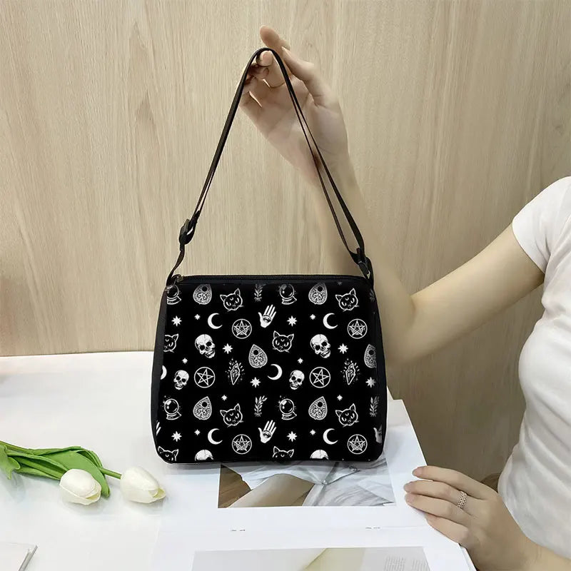 Cat Witch Messenger Bag Canvas Underarm Shoulder Bags Witchcraft S