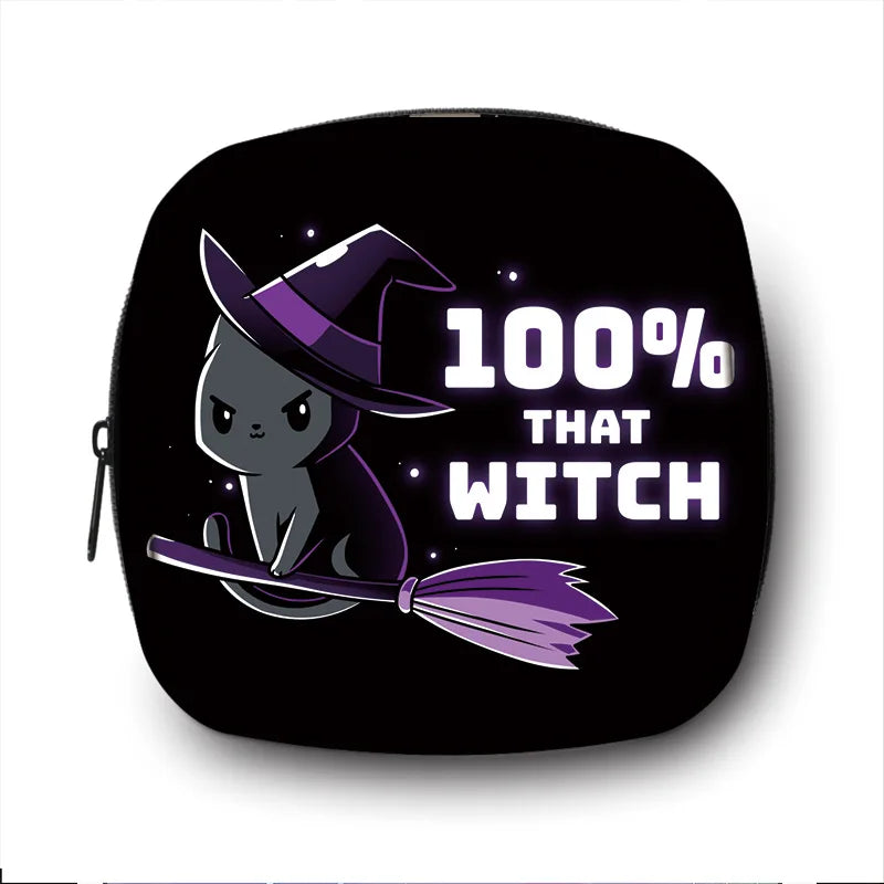 Cat Witch Print Period Sanitary Napkin Bag Gothic Handbags Gift