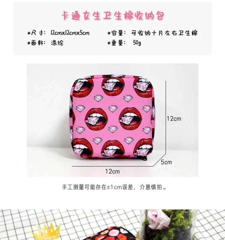 Cat Witch Print Period Sanitary Napkin Bag Gothic Handbags Gift
