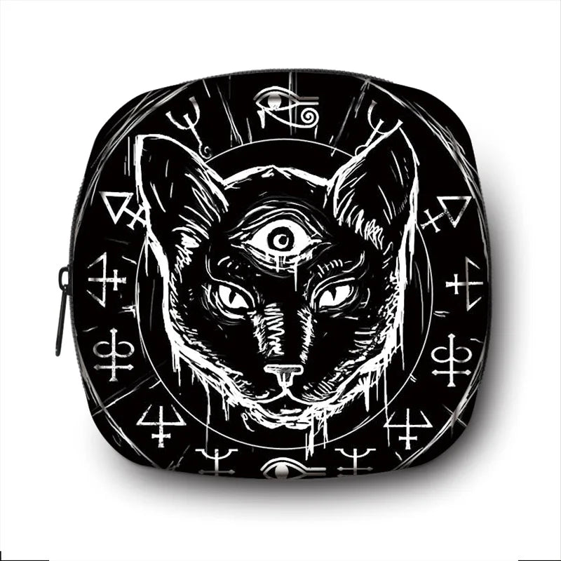 Cat Witch Print Period Sanitary Napkin Bag Gothic Handbags Gift