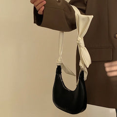 Bow Women Small Shoulder Bag Ladies Portable Underarm Bags PU Leather Girls Purs