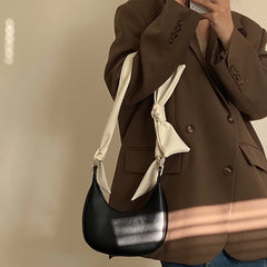 Bow Women Small Shoulder Bag Ladies Portable Underarm Bags PU Leather Girls Purs