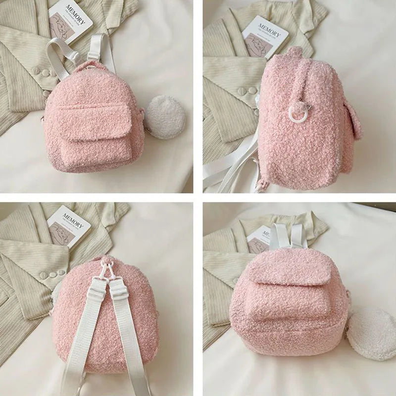 Candy Colors Plush Backpack Women Sweet Small Shoulder Crossbody All-match