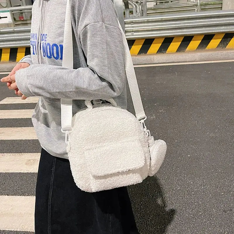 Candy Colors Plush Backpack Women Sweet Small Shoulder Crossbody All-match