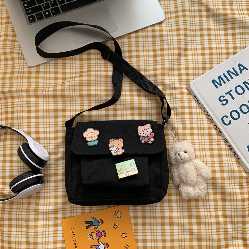 Harajuku Crossbody Bag for Girls Student Shoulder Bag Canvas Small Messenger