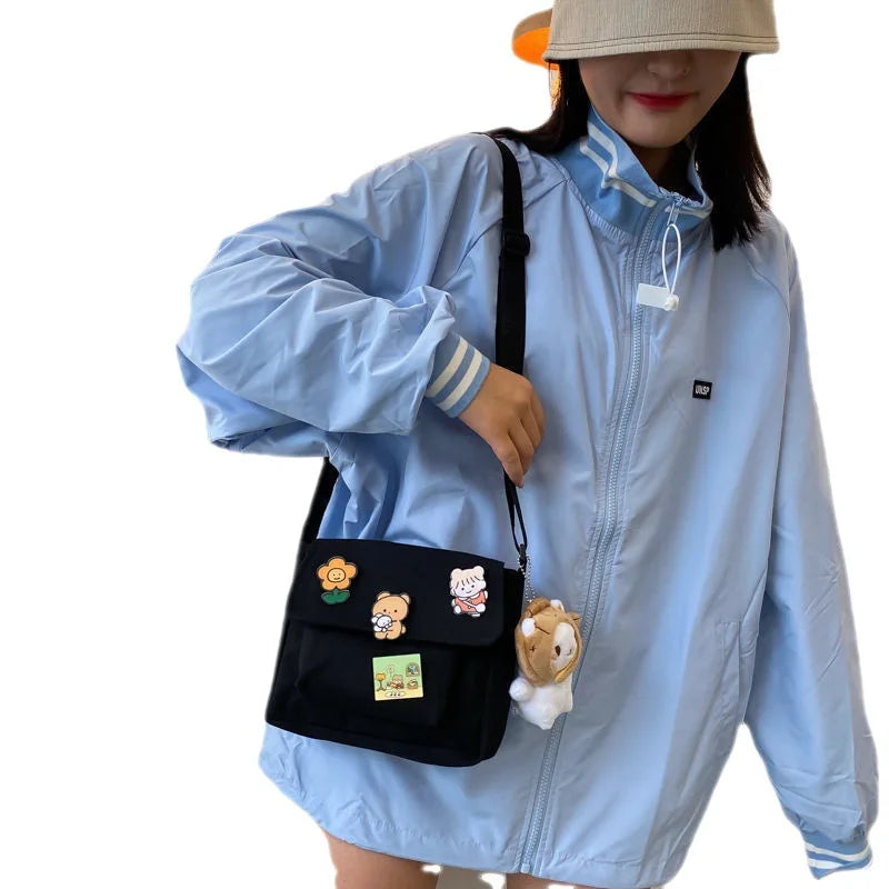Harajuku Crossbody Bag for Girls Student Shoulder Bag Canvas Small Messenger