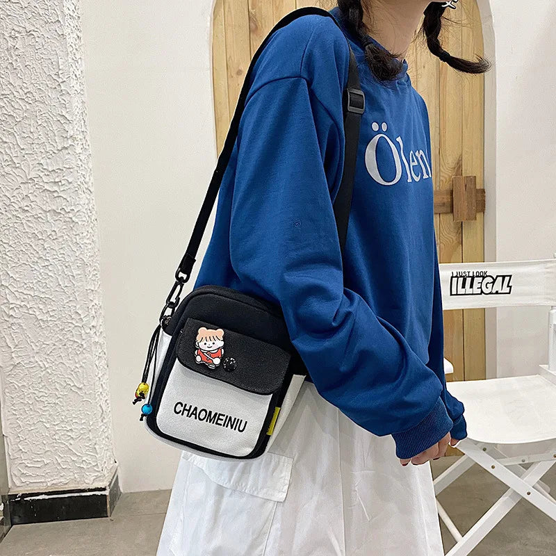 Canvas Small Crossbody Bag for Women Student Youth Shoulder Bag