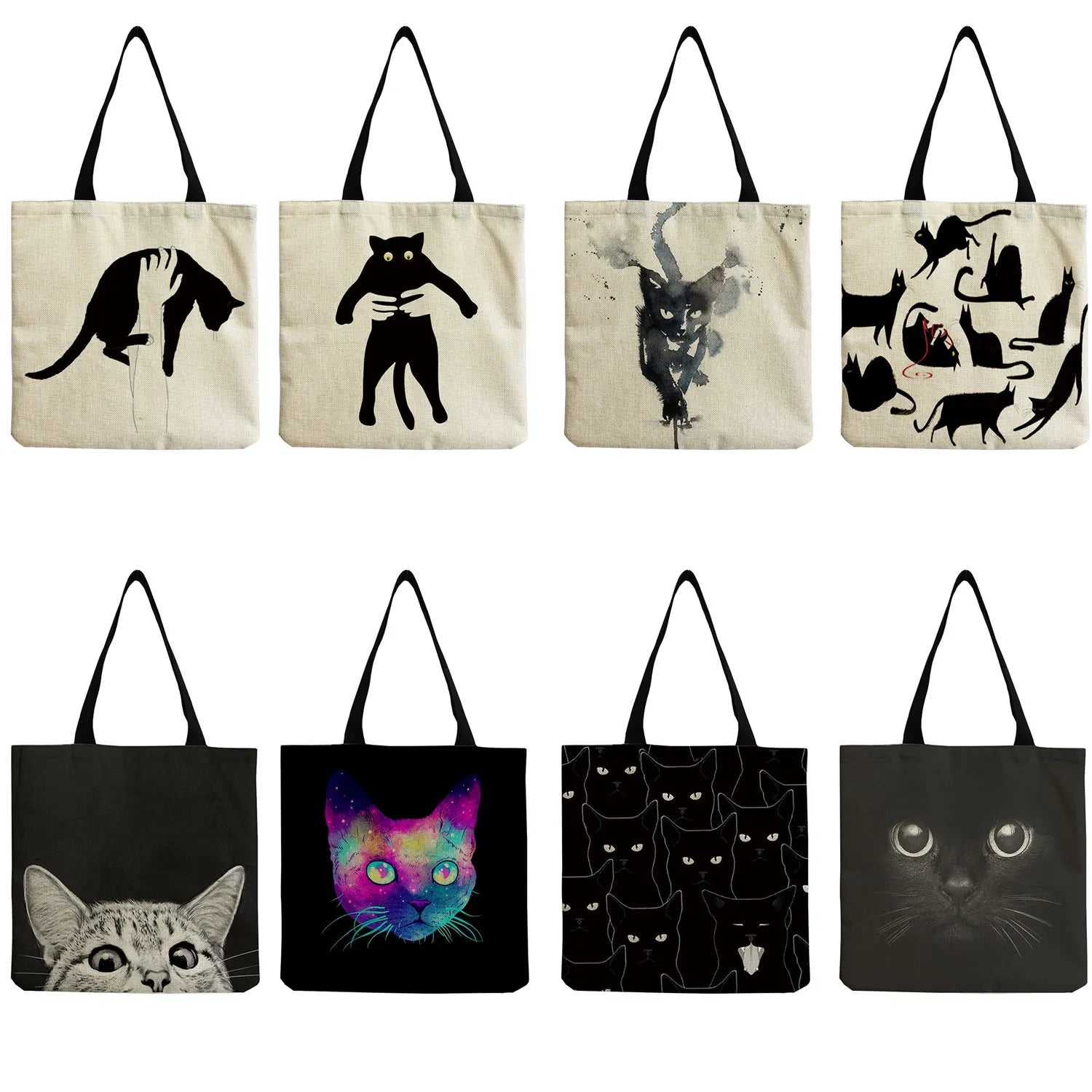 Cartoon Cat Print Handbag Eco Friendly Women Shoulder Bag