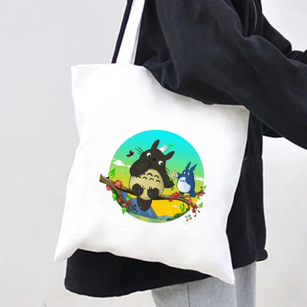 Anime Spirited Away Totoro Women Canvas Shoulder Bags Harajuku Totes