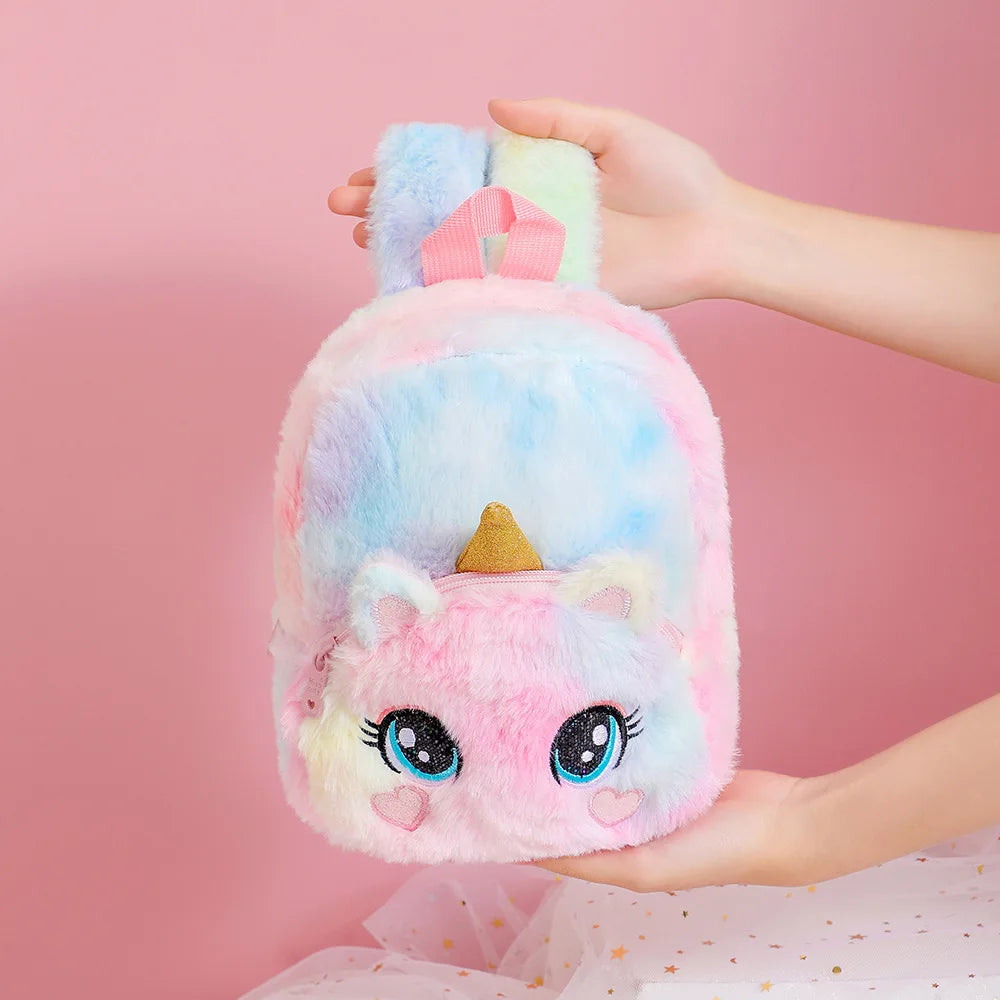 Plush Unicorn Backpack Cartoon Girl Fur Children Schoolbag Kids Gift