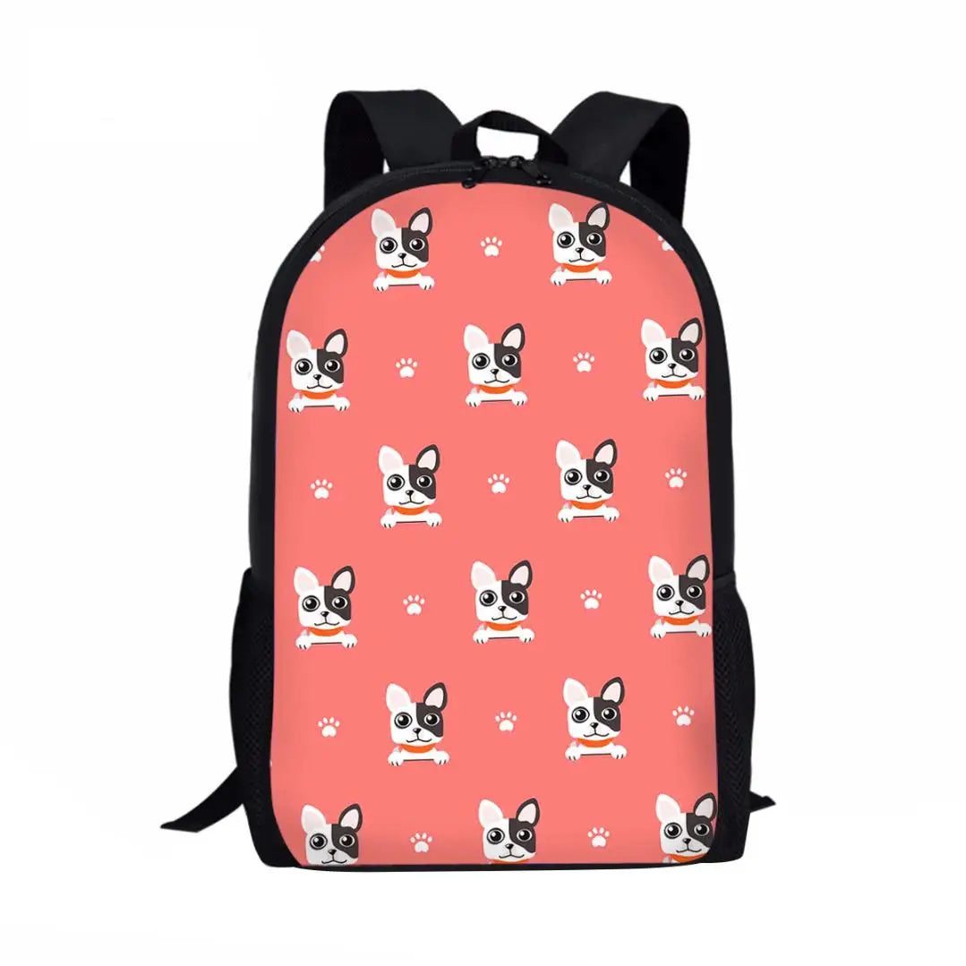 Cartoon Boston Terrier School Backpack for Boys Girls