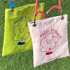 Cartoon Canvas Flower Messenger Bag for Women