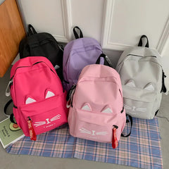 Cartoon Cat Ears School Bag for Teenage Girls Nylon Backpack
