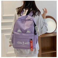 Cartoon Cat Ear Nylon Backpack Schoolbag for Girls