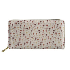 Cartoon Cat Puzzle Long Wallet PU Leather Clutch for Girls Zipper Purse