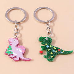 Christmas Dinosaur Keychain Charms Animal Keyrings Pendant for Girls