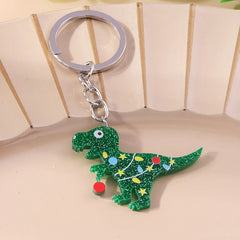 Christmas Dinosaur Keychain Charms Animal Keyrings Pendant for Girls