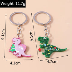 Christmas Dinosaur Keychain Charms Animal Keyrings Pendant for Girls