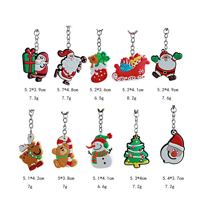 Christmas Keychain PVC Rubber Christmas Tree Santa Claus Elk Snowman Keyring