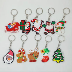Christmas Keychain PVC Rubber Christmas Tree Santa Claus Elk Snowman Keyring