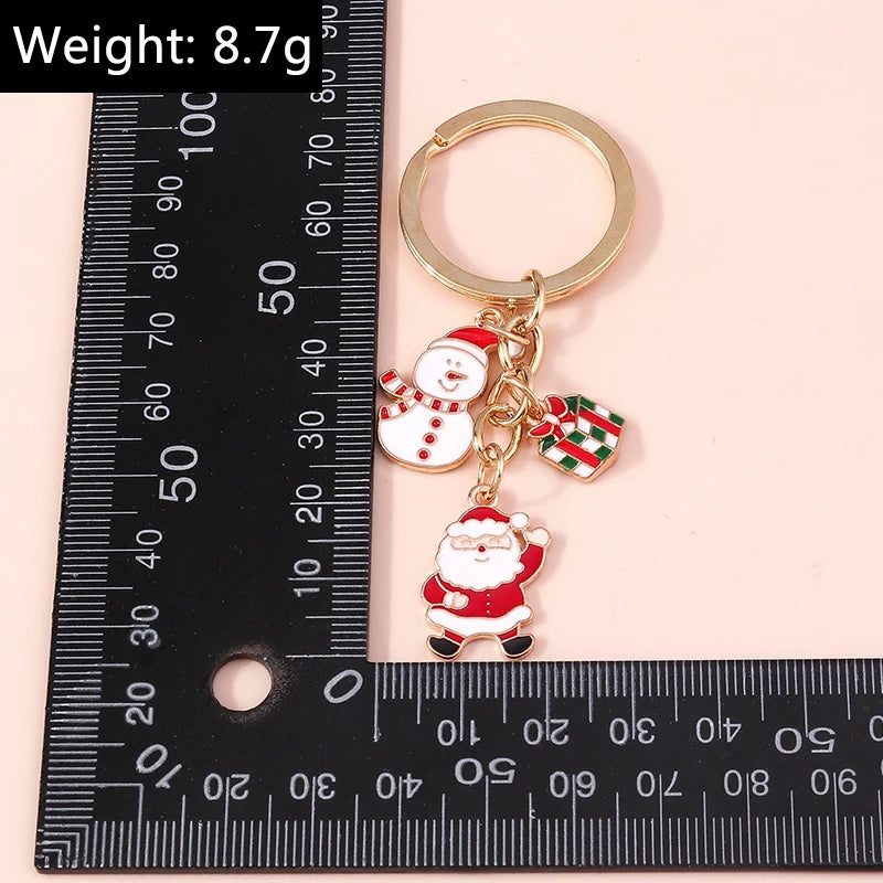 Xmas Enamel Snowman Santa Keychains - Cute Holiday Key Rings