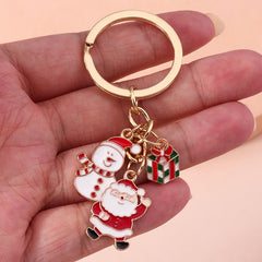 Xmas Enamel Snowman Santa Keychains - Cute Holiday Key Rings